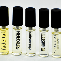 5 SA Sample Packet - Fadeitak, Rakaan, Mutamayez, Al Waseem, Shaghaf Oud Abyad - Intense oud