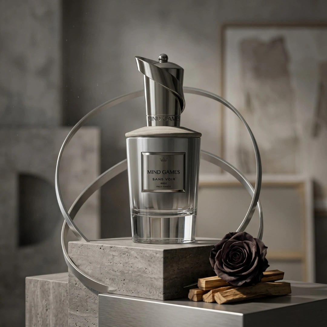 Mind Games Sans Voir Extrait de Parfum 100ml EDP bottle, sleek design, showcasing the elegant fragrance container.