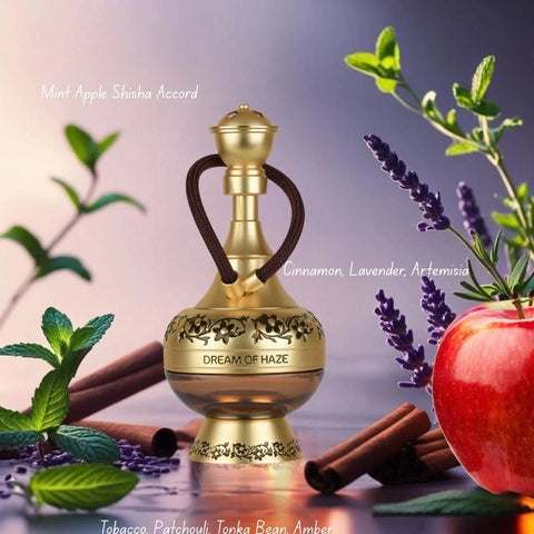 Lattafa bundle with Ombre D’or 75ml and Dream of Haze 100ml Eau De Parfum sprays, featuring elegant bottles and luxurious fragrances.