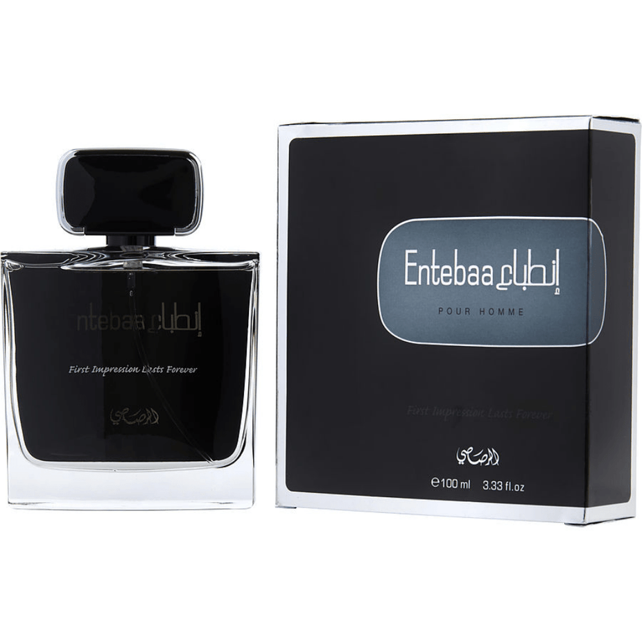 Entebaa EDP couple perfume set by Rasasi, featuring 100 ML bottles for men and women, with elegant packaging and fragrance bottles.
