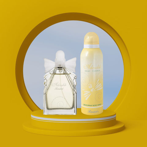 Adorable for Women EDP Spray 60ML (2.02 OZ) & Deodorant 200ML (6.76 OZ) By Rasasi | Long Lasting, Fresh & Floral Scent. (ESSENTIAL BUNDLE) - Intense Oud