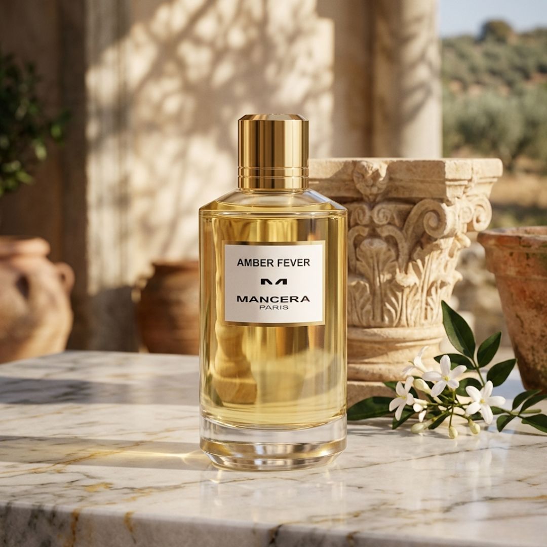 Amber Fever Eau de Parfum spray by Mancera, 120ml bottle, featuring warm amber and spicy fragrance notes.