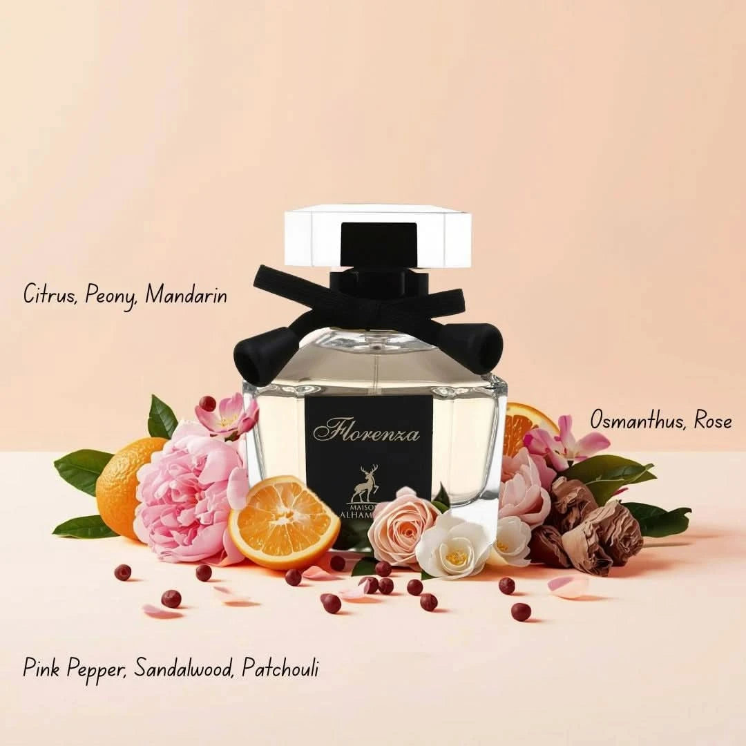 Maison Alhambra Jubilant Rose and Florenza Eau de Parfum bundle with two 100ml spray bottles, elegant packaging and floral design