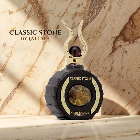 Lattafa Niche Emarati Classic Stone Eau de Parfum spray 100ml bottle with elegant design and branding on the label.