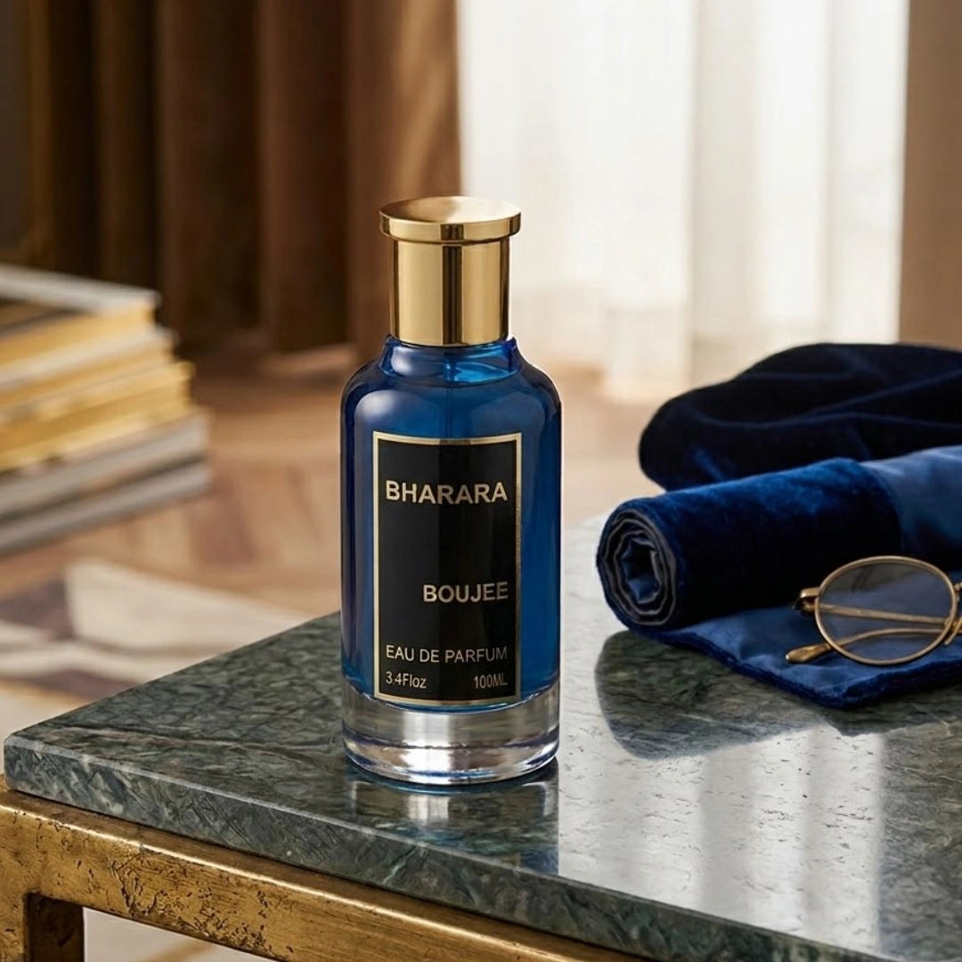 Bharara Boujee Eau de Parfum spray 100ml bottle with elegant design, showcasing the BHARARA logo and luxurious fragrance packaging