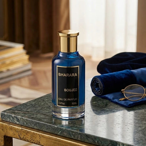 Bharara Boujee Eau de Parfum spray 100ml bottle with elegant design, showcasing the BHARARA logo and luxurious fragrance packaging