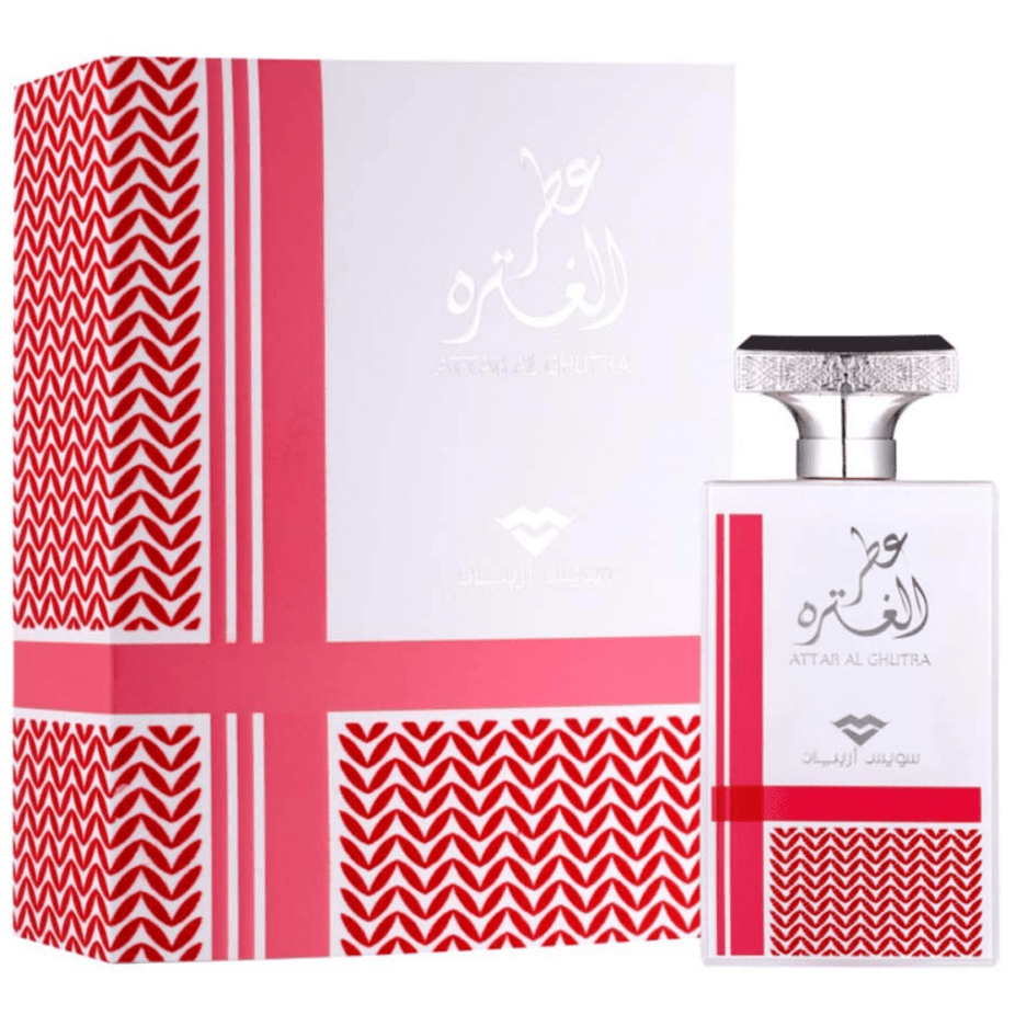 Swiss Arabian Attar Al Ghutra Men Eau De Parfum 100ml bottle with sleek design and gold accents on the packaging.