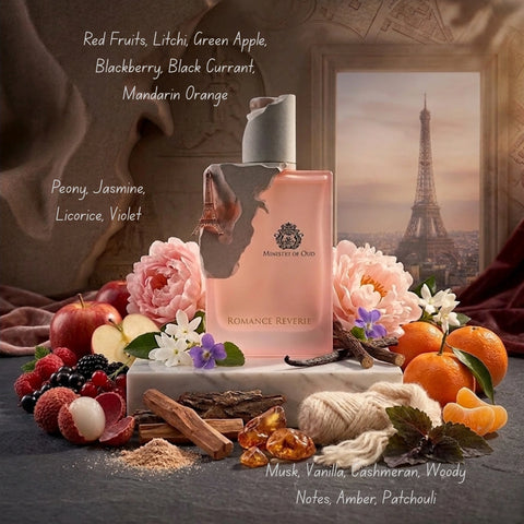 Bundle of Intense Oud Ministry of Oud Romance Reverie Eau de Parfum and Ard Al Zaafaran Ahlam Al Khaleej EDP sprays, 80ml and 100ml.