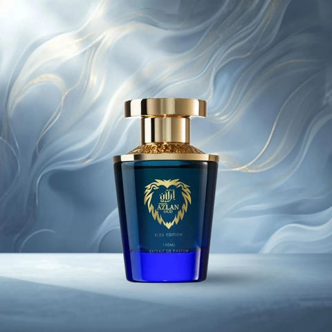 Azlan Oud Bleu Edition Extrait de Parfum spray by Al Haramain, featuring a sleek 100ml bottle of luxurious EDP fragrance.