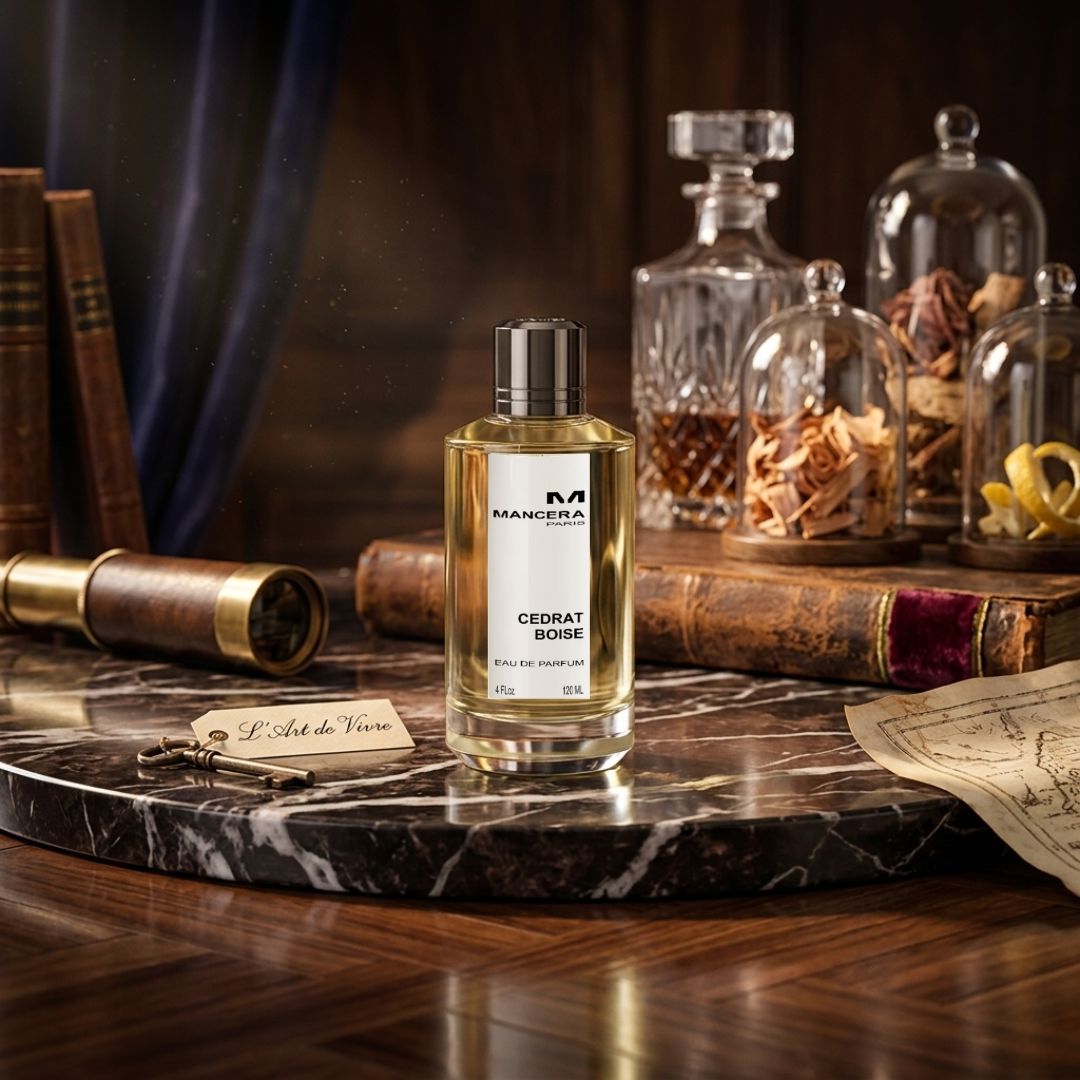 Mancera Cedrat Boise Eau de Parfum spray bottle, 120ml, with sleek design and label visible in the image.