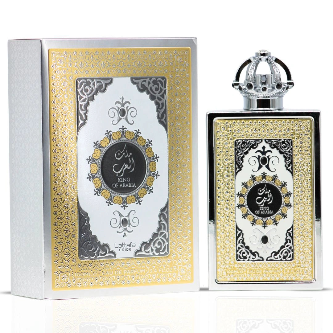 King of Arabia Eau De Parfum Spray 100ml (3.4 oz) by Lattafa Pride | Crown Yourself in Citrus, Leather & Vanilla - Intense Oud