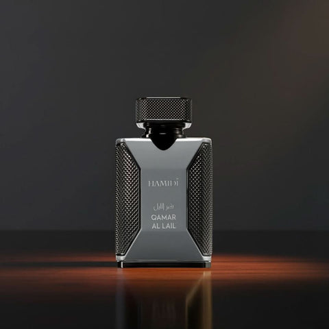 Qamar Al Lail Eau de Parfum spray by Hamidi, 100ml bottle with elegant design and floral fragrance notes.