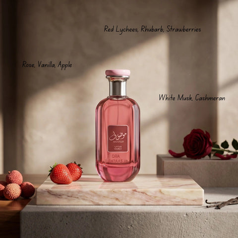 Bundle of Ard Al Zaafaran Mousuf Azure and Mousuf Wardi Eau de Parfum sprays, 100ml, featuring elegant glass bottles.