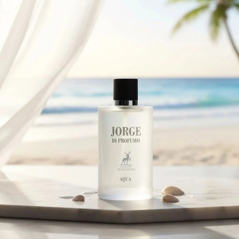 Maison Alhambra Jorge di Profumo Aqua Eau de Parfum spray 100ml bottle with elegant packaging and minimalist design.