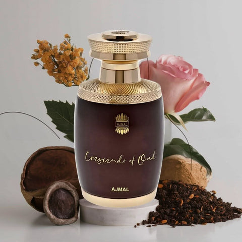 Ajmal Crescendo of Oud Eau de Parfum spray bottle, 75ml, with elegant packaging and Oud fragrance design.