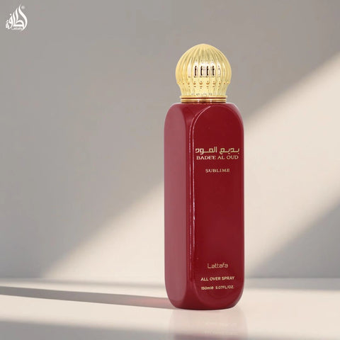 Bad'ee Al Oud Sublime Eau de Parfum Spray 100ml (3.4 oz) & All Over Spray 150ml (5.07 oz) by Lattafa | Scent That Stays With You (Bundle) - Intense Oud