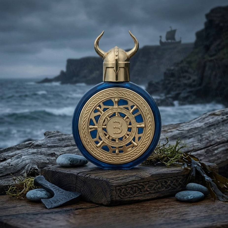 Bharara Viking Beirut Eau de Parfum spray bottle, 100ml, with sleek design and black cap, shown in close-up.