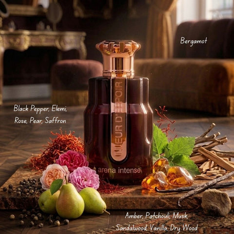 Bundle of Paris Corner Lueur d'Espoir Memories of Summer and Arena Intense Eau de Parfum sprays, 100ml bottles, featuring floral and fresh scents.