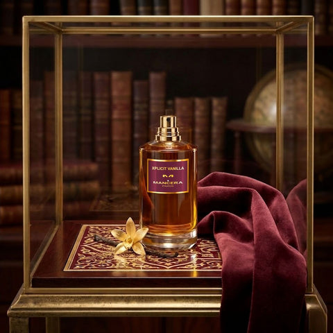 Mancera Xplicit Vanilla Eau de Parfum spray bottle, 120ml, Extrait De Parfum with vanilla fragrance and elegant packaging.