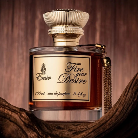 Paris Corner Fire Your Desire Emir Eau de Parfum spray bottle, 100ml, with sleek packaging and fragrance details visible.