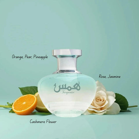 Hams Turquoise Eau de Parfum Spray by Oud Elite, 100ml, featuring a sleek turquoise bottle with elegant design.