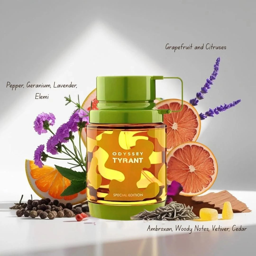 Armaf Odyssey Eau de Montagne and Tyrant Eau de Parfum sprays in a 100ml bundle, featuring sleek bottles with elegant designs.