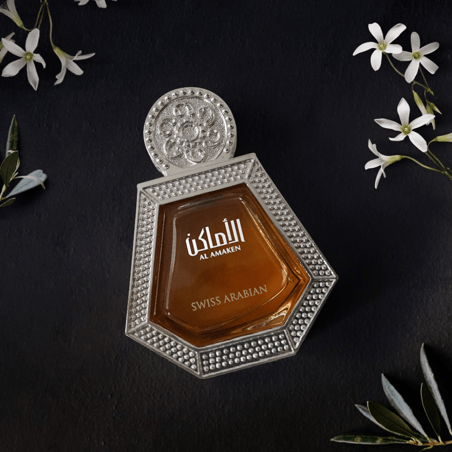 Swiss Arabian Al Amaken EDP 50ml bottle, elegant perfume with sleek design, showcasing the Eau De Parfum fragrance.