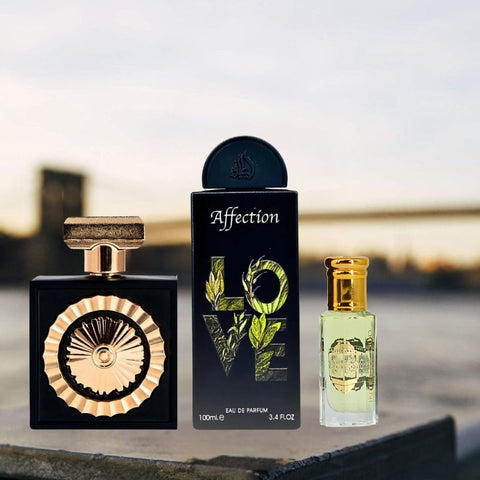Nebras EDP Spray 100ML (3.4 OZ) & Affection EDP Spray 100ML (3.4 OZ), Lady Mile 12ML (0.4 OZ) For Women Perfume Oil By Intense Oud With Magnetic Gift Box | Elevate Your Presence With These Fragrances. - Intense Oud
