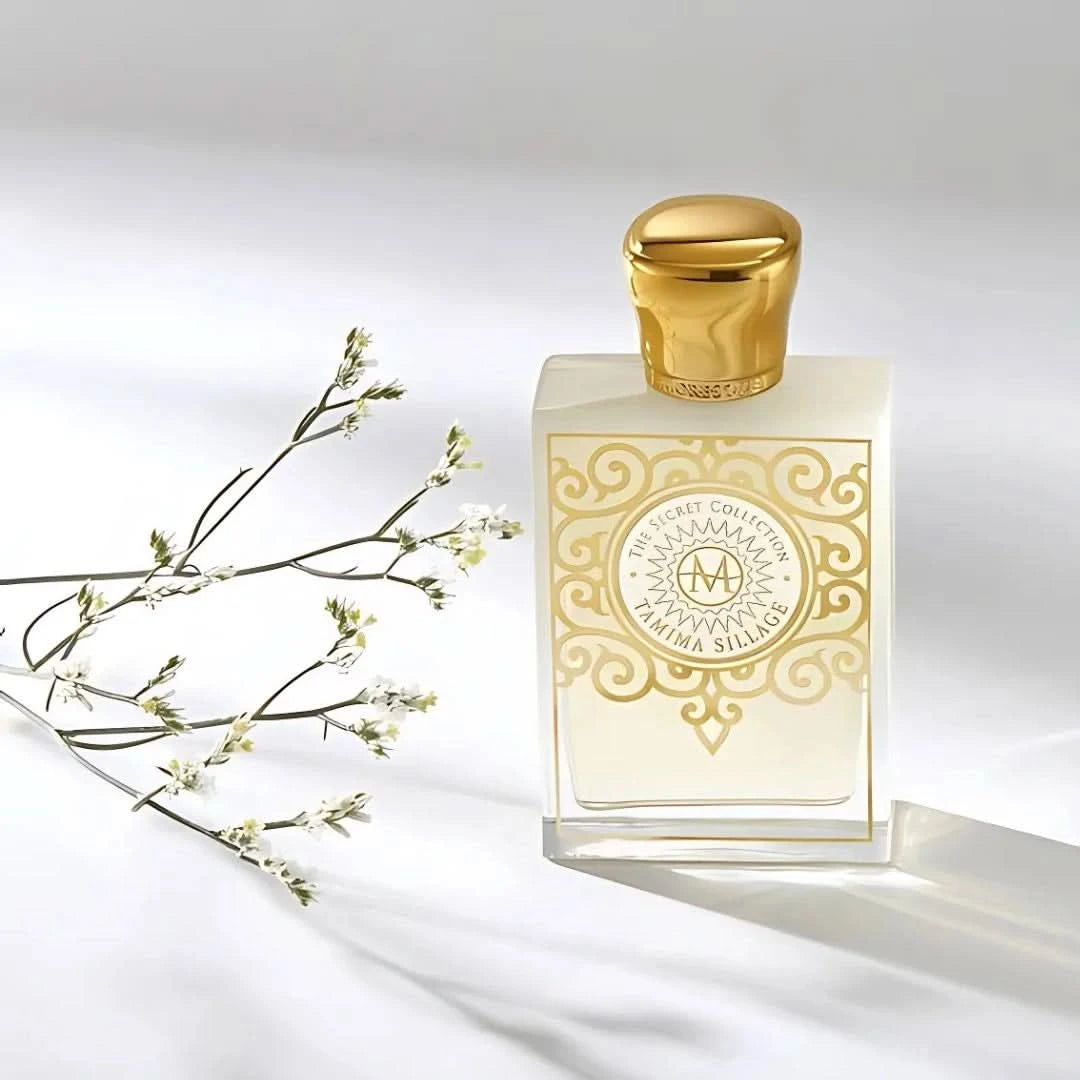 Moresque Tamima Sillage Eau de Parfum spray bottle, 75ml, elegant design with a sleek cap and floral accents on the label.