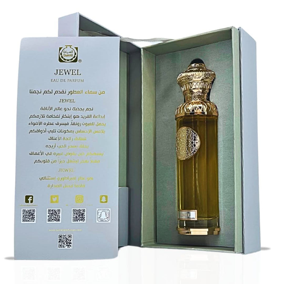 Surrati Jewel Eau de Parfum spray 140ml bottle with elegant packaging and gold accents, showcasing a luxurious fragrance.