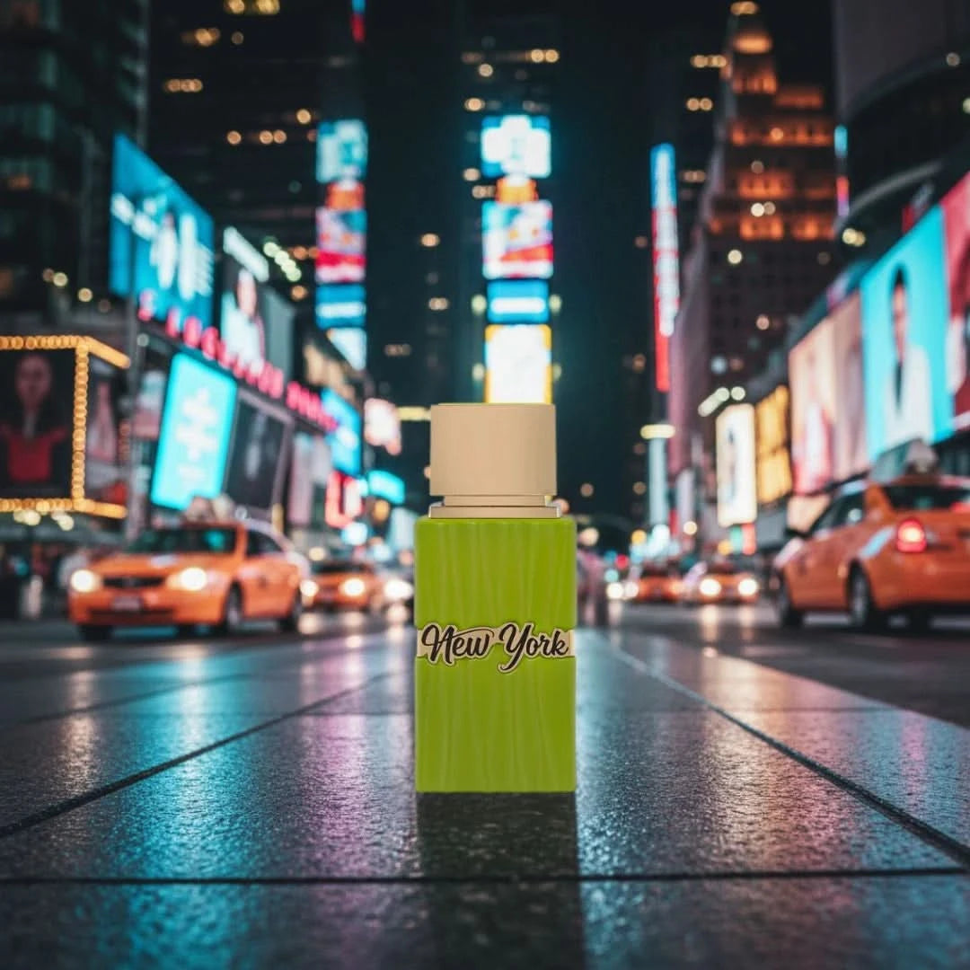 Hamidi New York Life Eau de Parfum spray 100ml in a velvet pouch, featuring elegant bottle design and luxurious fragrance.