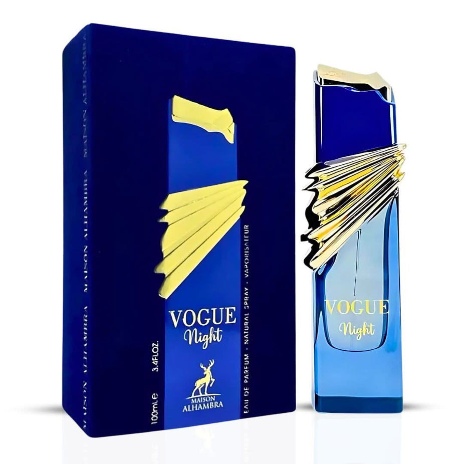 Maison Alhambra Vogue perfume bundle featuring three 100ml Eau de Parfum sprays: Vogue Party, Vogue Night, and Vogue Rouge.