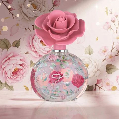 Lattafa Layaan Eau de Parfum spray 75ml in a velvet pouch, featuring a sleek glass bottle with elegant fragrance design.