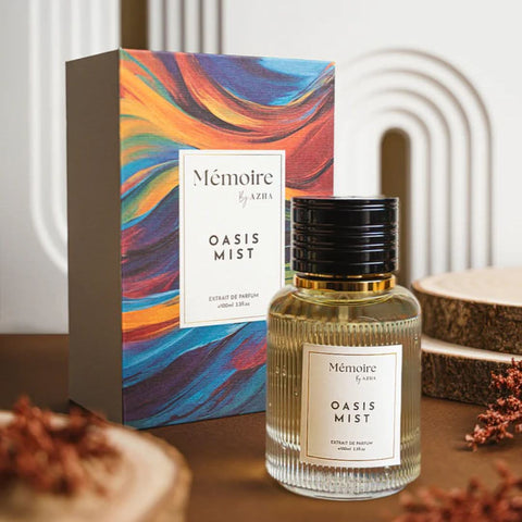 AZHA Oasis Mist Extrait de Parfum Spray 100ml, elegant bottle of Memoire Collection EDP, showcasing sophisticated design.
