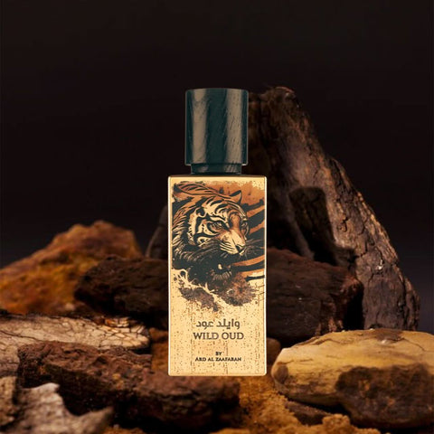 Wild Oud Eau de Parfum spray by Ard Al Zaafaran, 60ml bottle with elegant packaging and dark fragrance liquid.