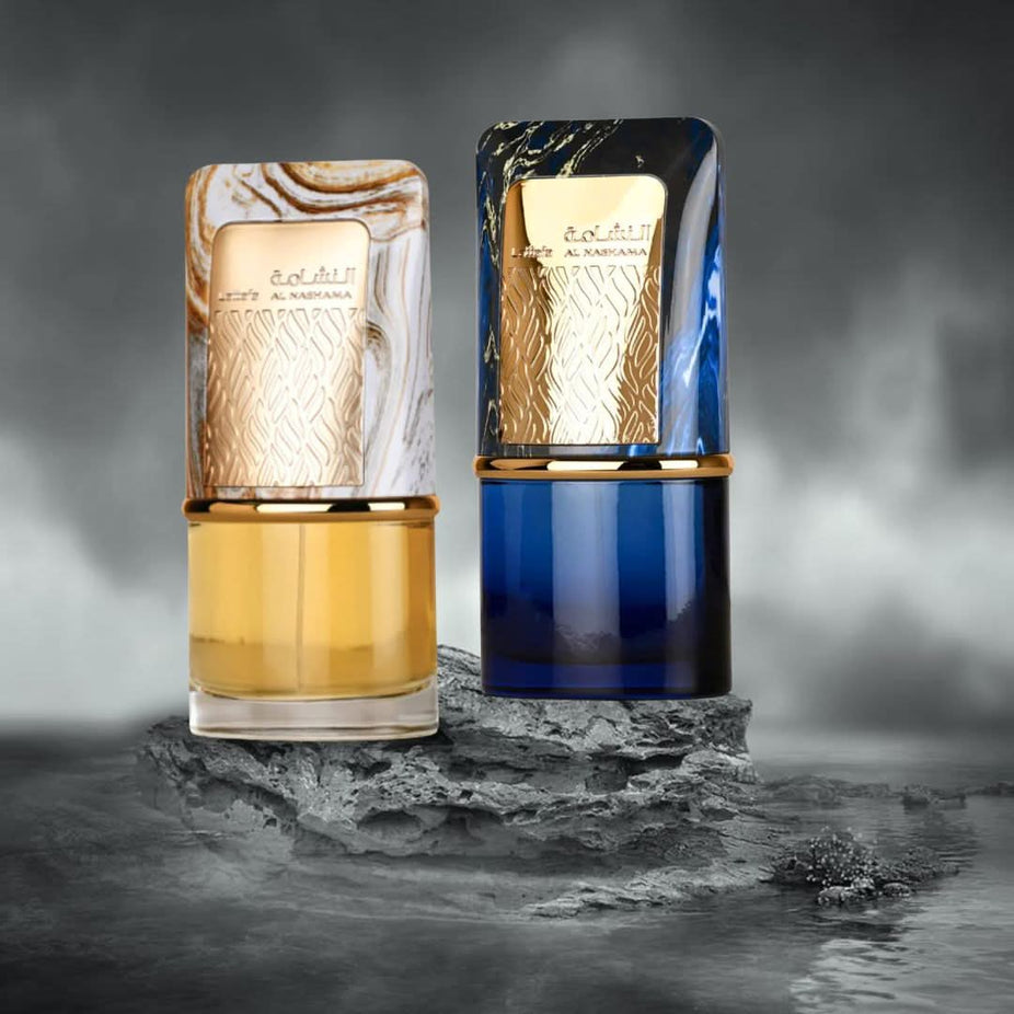 Lattafa Al Nashama & Caprice Eau de Parfum bundle, featuring two 100ml spray bottles with elegant packaging.