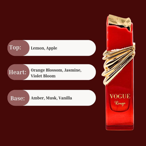Maison Alhambra Vogue Rouge Eau de Parfum spray 100ml bottle with elegant design and vibrant red accents.