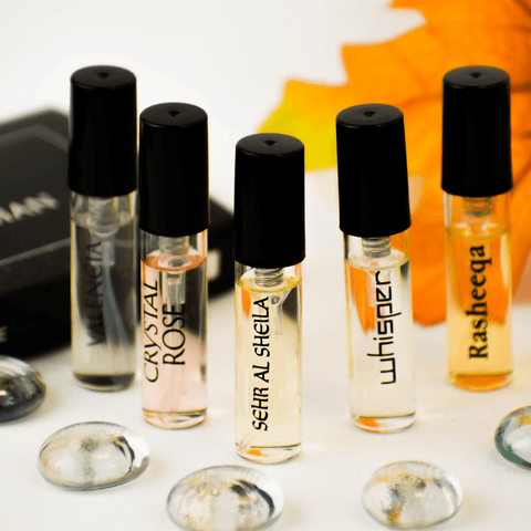 5 SA Sample-Sehr Al Sheila, Whisper, Rasheeqa, Crystal Rose, Valencia - Intense oud