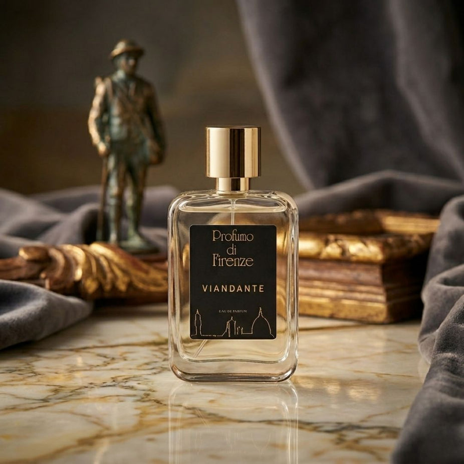 Profumo di Firenze Viandante Eau de Parfum spray bottle, 100ml, with elegant packaging and floral and woody scent details.