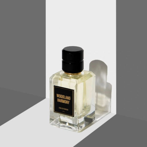 Serenity Woodland Harmony Eau de Parfum spray 65ml bottle with floral and woody notes, elegant fragrance design.