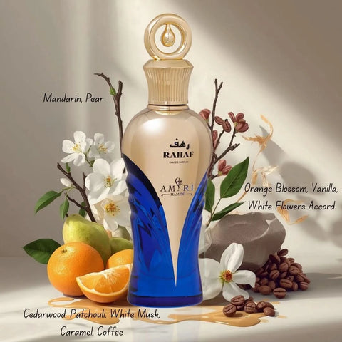 Hamidi Ghalya Amiri, Amiri Rahaf, and Fondue Exotic Eau de Parfum sprays in a 100ml bundle, featuring elegant perfume bottles.