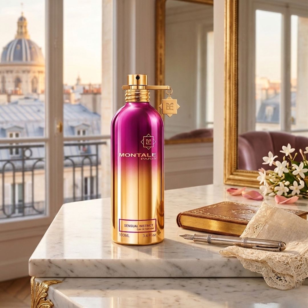 Montale Sensual Instinct Eau de Parfum Spray 100ml bottle with elegant design and perfume liquid inside.