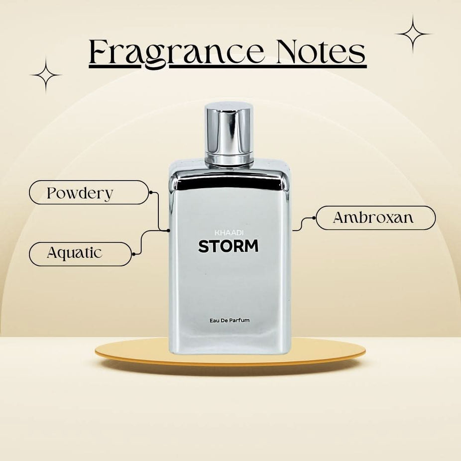 Khaadi Storm Eau de Parfum spray bottle, 100ml, featuring sleek design and elegant packaging for women.