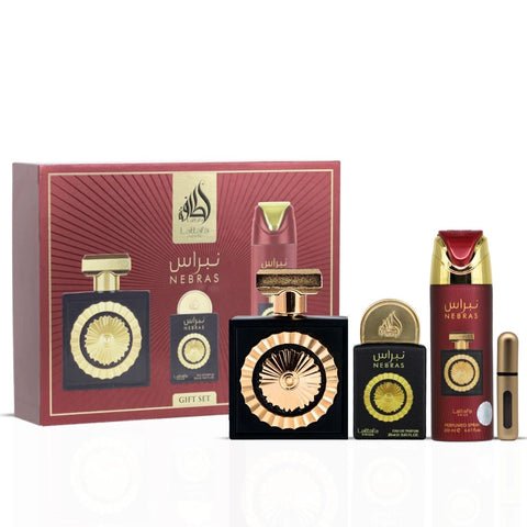 Lattafa Pride Nebras 3-Piece Eau de Parfum Gift Set | Juicy Berries Drizzled in Molten Chocolate (Gift Set) - Intense Oud