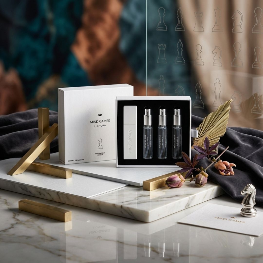 Lionora Travel Trio by Mind Games, set of three 7.5ml travel-sized bottles, displayed with colorful packaging and labels.