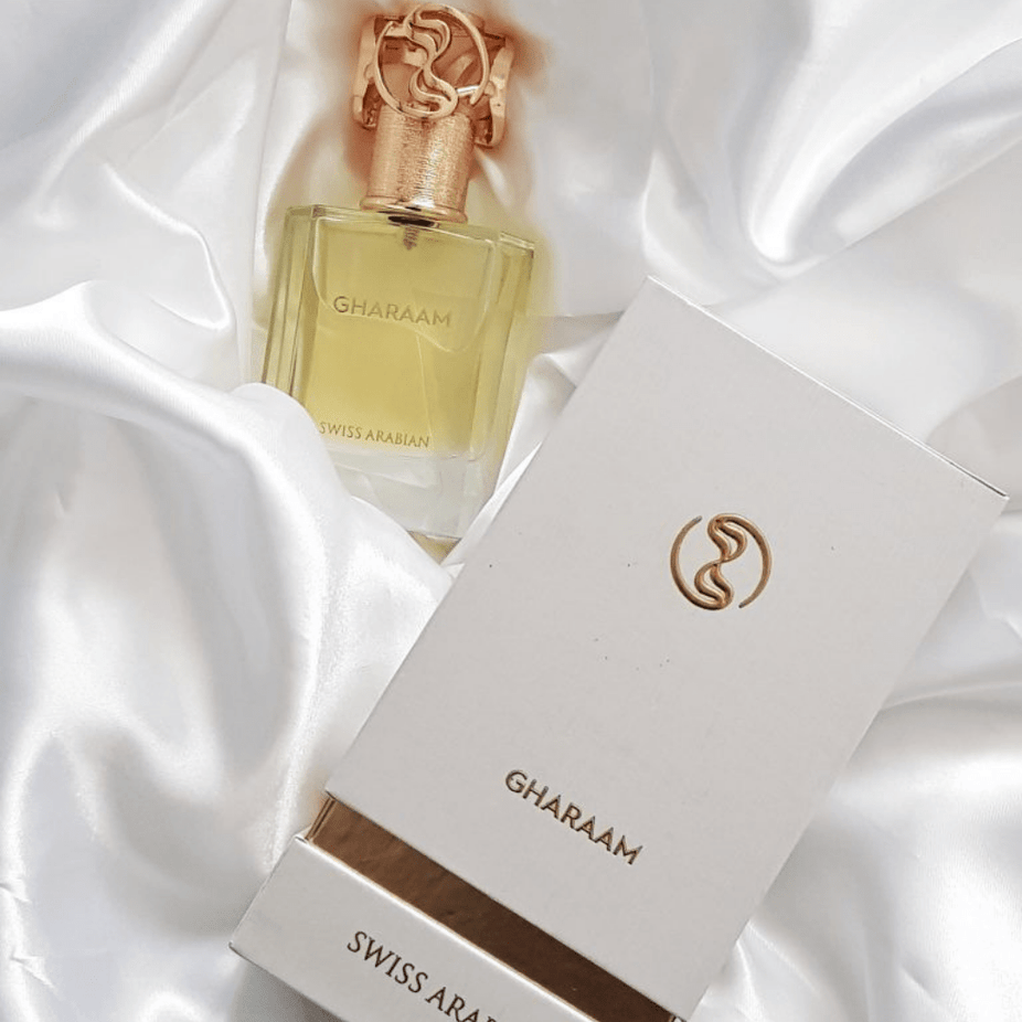 Swiss Arabian Gharaam Waaw Series EDP 50ML perfume bottle with elegant packaging and floral accents.