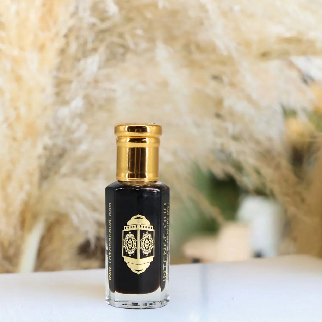 Lady Mile Aphrodisiac and Vanilla Rose perfume oils bundle by Intense Oud in a black gift box, featuring two 12ml bottles of scented oils.