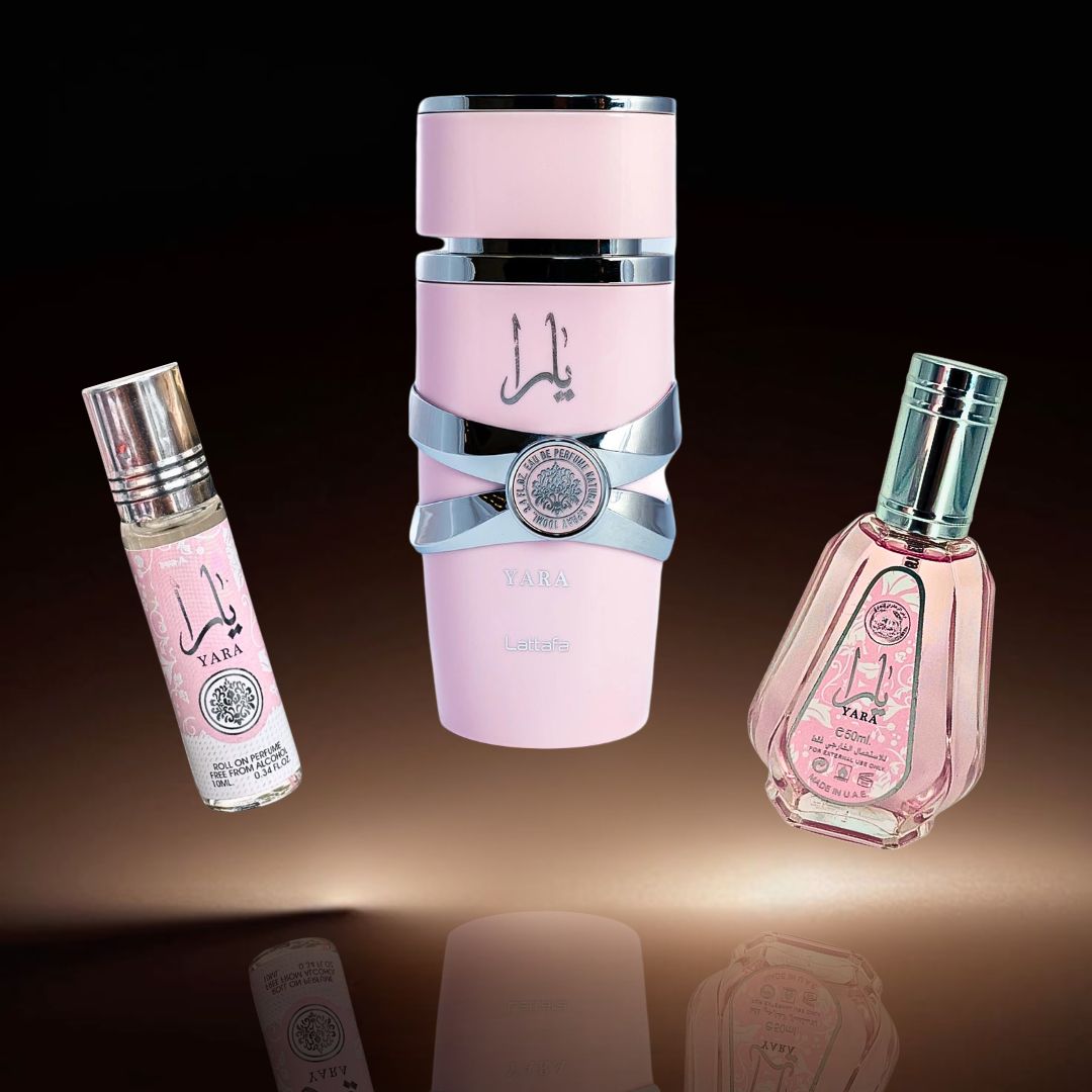 YARA Eau De Parfum Spray 100ML, EDP Spray 50ML & Roll-On Perfume Oil 10ML - For Women by Lattafa. (ELEGANT COLLECTION) - Intense Oud