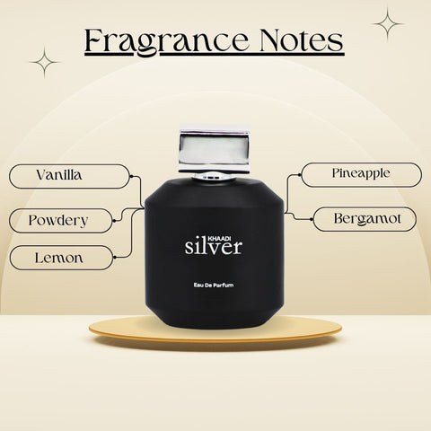 Silver EDP Spray 100ML (3.4 OZ) by Khaadi | Long Lasting, Refreshing, Citrusy, Powdery, Sweet Perfumes. - Intense Oud