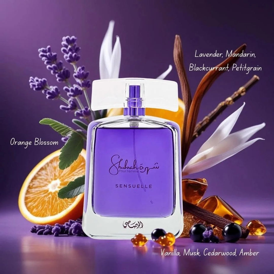 Rasasi Shuhrah Elixir Pour Homme and Shuhrah Sensuelle Pour Femme Eau de Parfum bundle, 90ml bottles with elegant packaging.